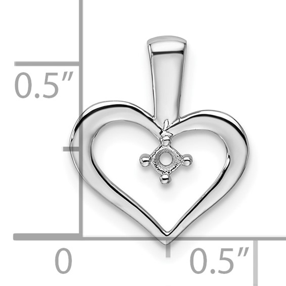14k White Gold Holds 1-2.3mm Stone Heart Pendant Mounting
