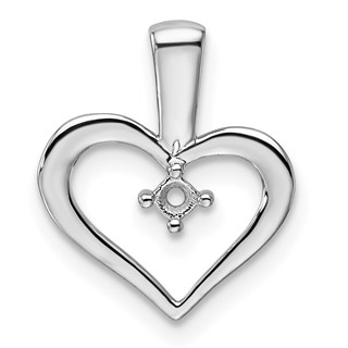 14k White Gold Holds 1-2.3mm Stone Heart Pendant Mounting
