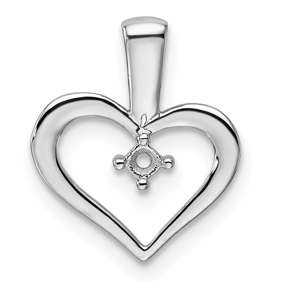 14k White Gold Holds 1-2.3mm Stone Heart Pendant Mounting