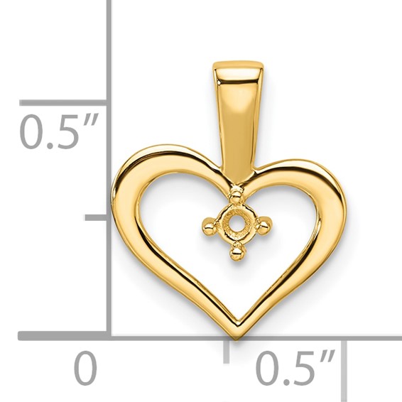 14k Holds 1-2.3mm Stone Heart Pendant Mounting