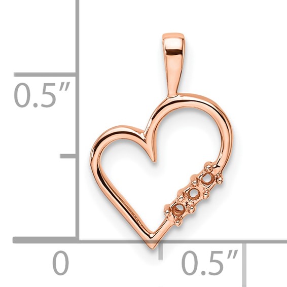 14k Rose Gold Holds 3-1.6mm Stones Heart Pendant Mounting