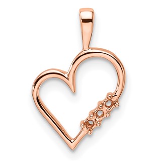 14k Rose Gold Holds 3-1.6mm Stones Heart Pendant Mounting