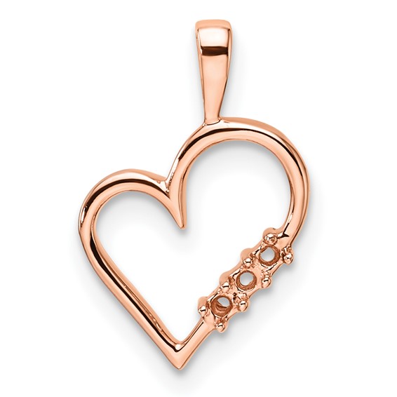 14k Rose Gold Holds 3-1.6mm Stones Heart Pendant Mounting