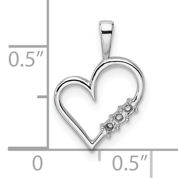 14k White Gold Holds 3-1.6mm Stones Heart Pendant Mounting