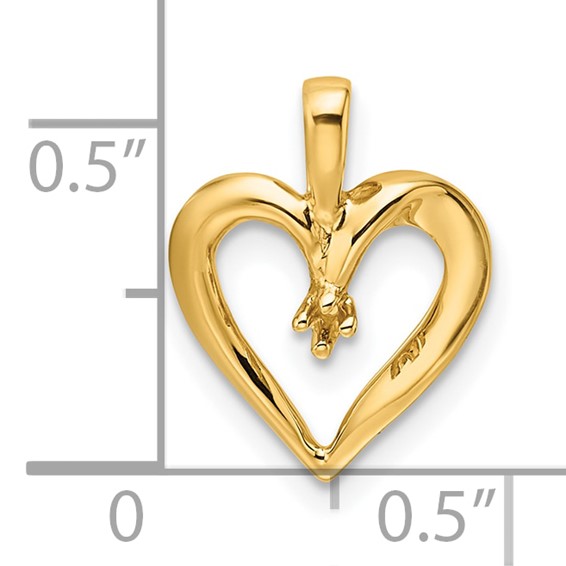14k Holds 1-1.3mm Stone Heart Pendant Mounting