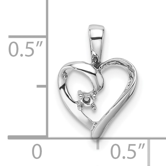 14k White Gold Holds 1-1.7mm Stone Heart Pendant Mounting