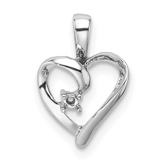 14k White Gold Holds 1-1.7mm Stone Heart Pendant Mounting