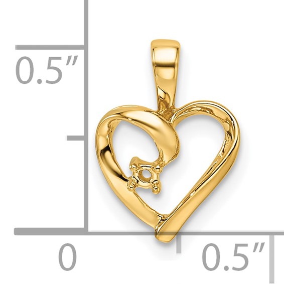 14k Holds 1-1.7mm Stone Heart Pendant Mounting