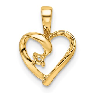 14k Holds 1-1.7mm Stone Heart Pendant Mounting