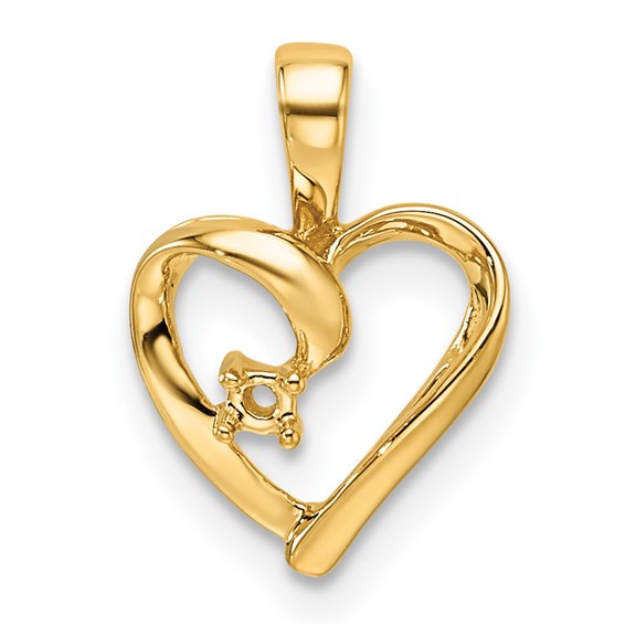 14k Holds 1-1.7mm Stone Heart Pendant Mounting