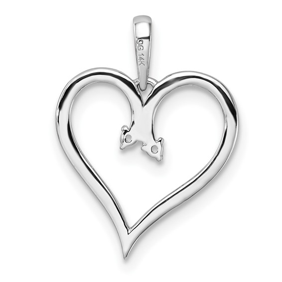 14k White Gold Holds 2-1.4mm Stones Heart Pendant Mounting