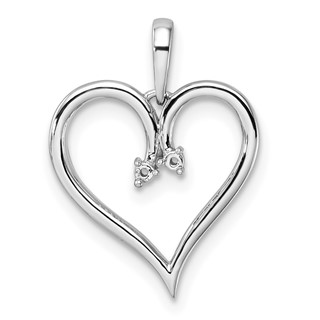 14k White Gold Holds 2-1.4mm Stones Heart Pendant Mounting