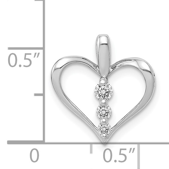 14k White Gold 1/10 carat Diamond 3-stone Heart Pendant