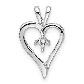 14k White Gold Holds 1-3.0mm Stone Heart Pendant Mounting