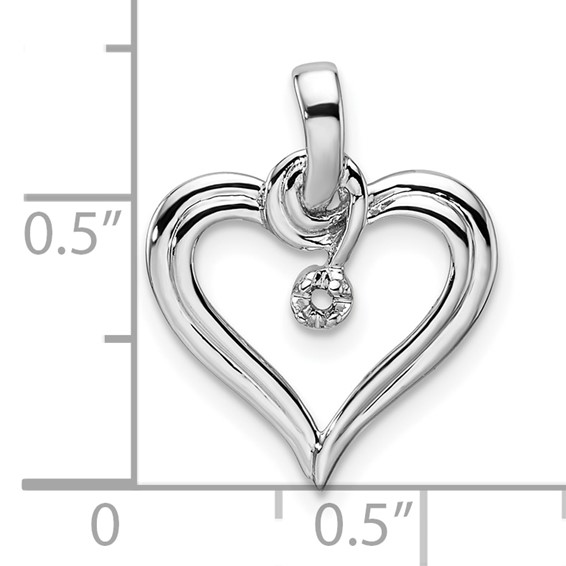 14k White Gold Holds 1-1.4mm Stone Heart Pendant Mounting