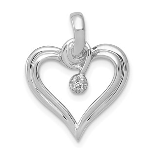 14k White Gold .01 carat AA Diamond Heart Pendant