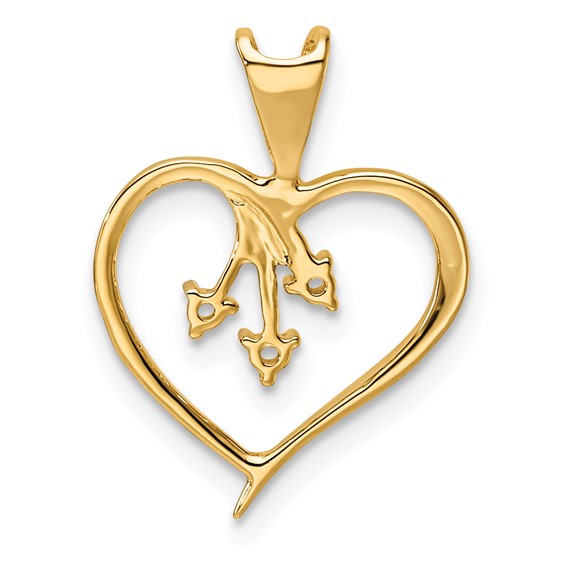 14k Holds 3-1.6mm Stones Heart Pendant Mounting