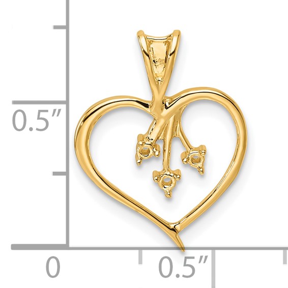14k Holds 3-1.6mm Stones Heart Pendant Mounting