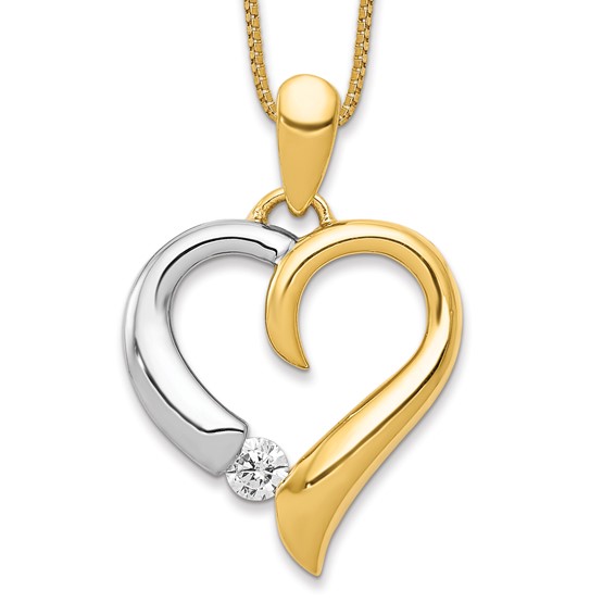 14k Two-tone 1/15 carat Diamond Heart Pendant