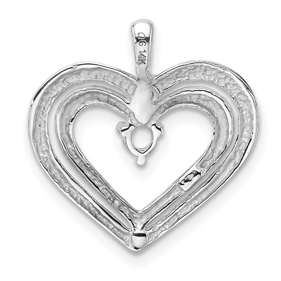 14k White Gold Holds 1-3.2mm Stone Double Heart Pendant Mounting