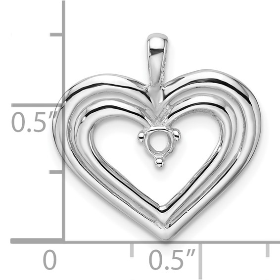 14k White Gold Holds 1-3.2mm Stone Double Heart Pendant Mounting