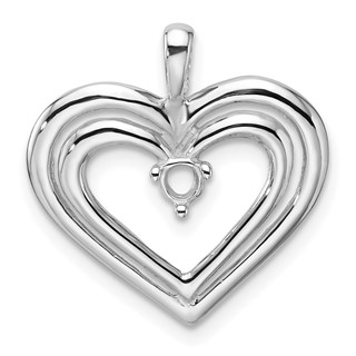14k White Gold Holds 1-3.2mm Stone Double Heart Pendant Mounting