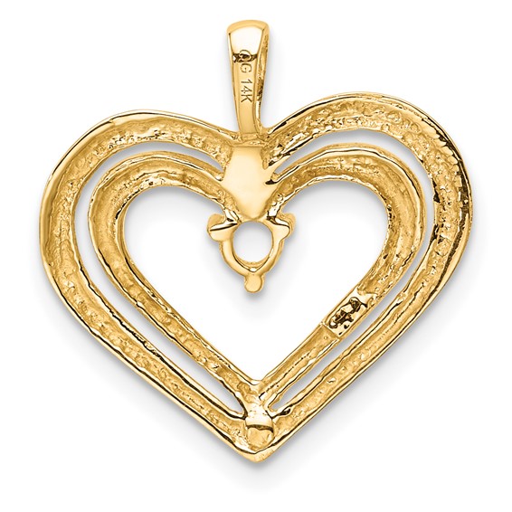 14k Holds 1-3.2mm Stone Double Heart Pendant Mounting