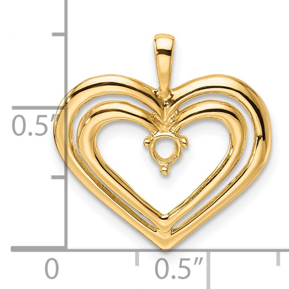 14k Holds 1-3.2mm Stone Double Heart Pendant Mounting