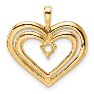 14k Holds 1-3.2mm Stone Double Heart Pendant Mounting