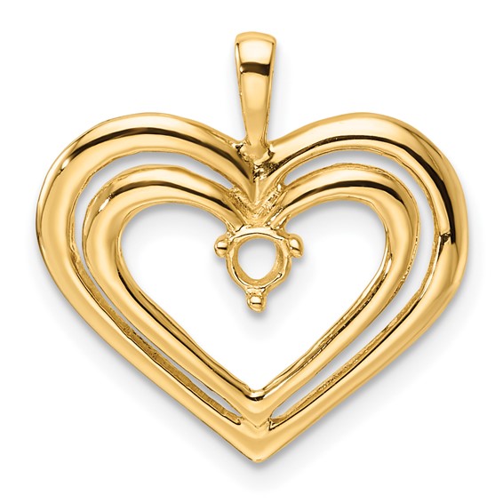 14k Holds 1-3.2mm Stone Double Heart Pendant Mounting