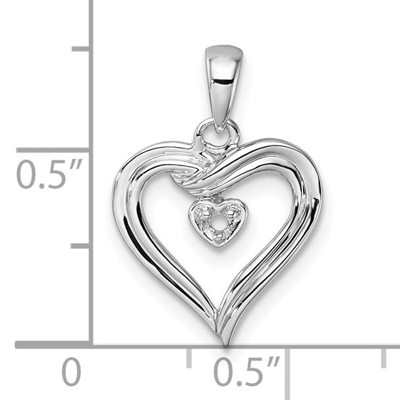 14k White Gold Holds 1-1.6mm Stone Heart Pendant Mounting
