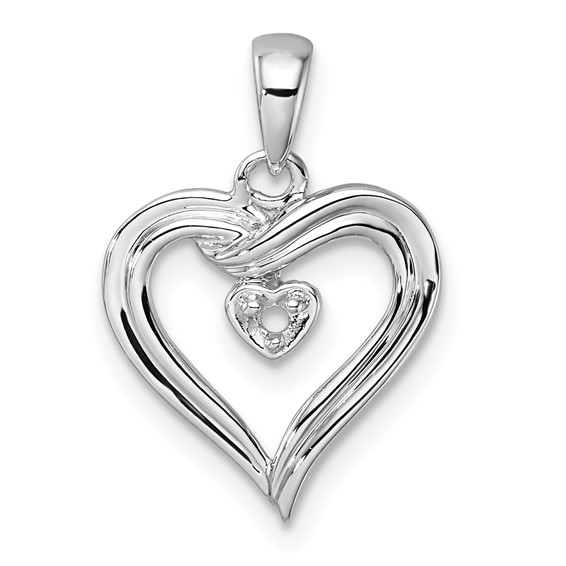 14k White Gold Holds 1-1.6mm Stone Heart Pendant Mounting