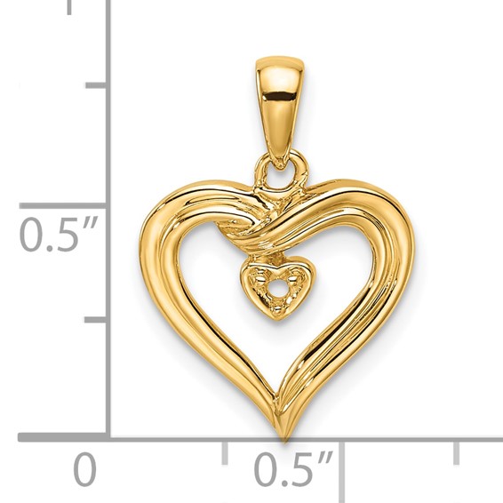 14k Holds 1-1.6mm Stone Heart Pendant Mounting