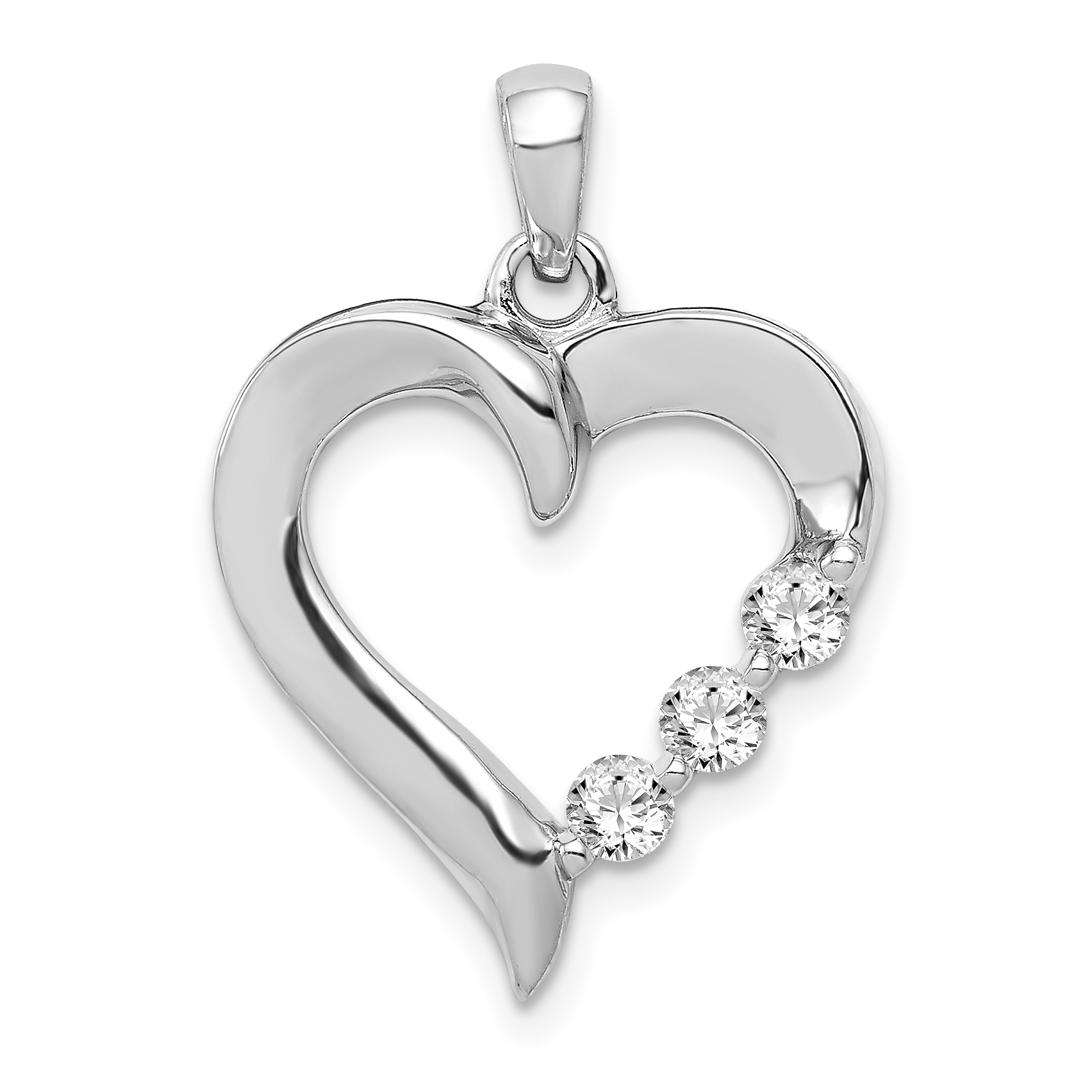 14k White Gold Three Stone 1/4ct. Diamond Heart Pendant (PM4846-025-WA)