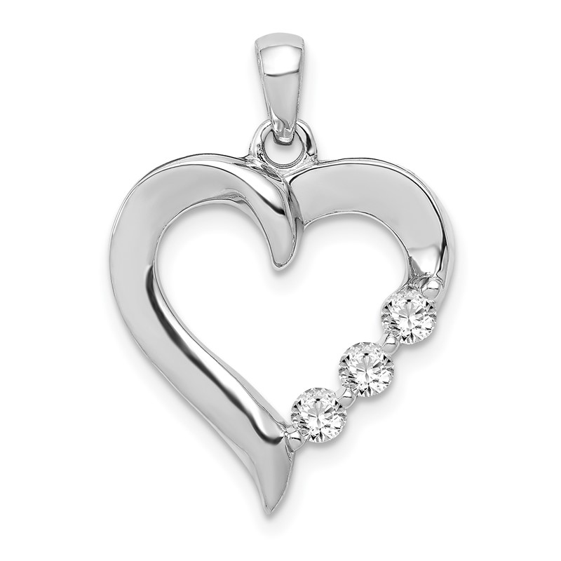 14k White Gold 1/4 carat Lab Grown Diamond VS/SI+ G+ Three Stone Heart Pendant