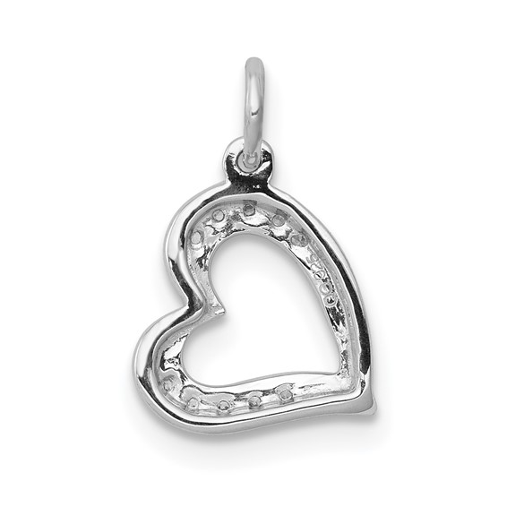 14k White Gold 1/20 carat Diamond Curved Heart Charm