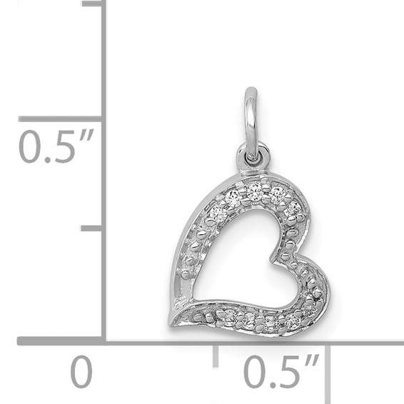 14k White Gold 1/20 carat Diamond Curved Heart Charm