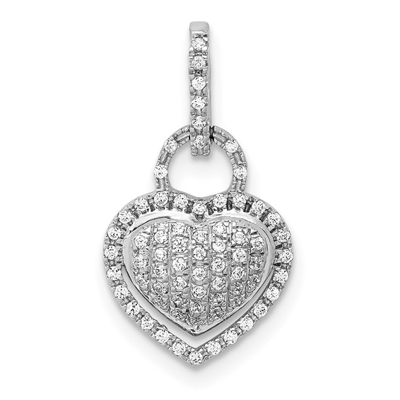 14k White Gold 1/5 carat Pave Diamond Fancy Heart Pendant