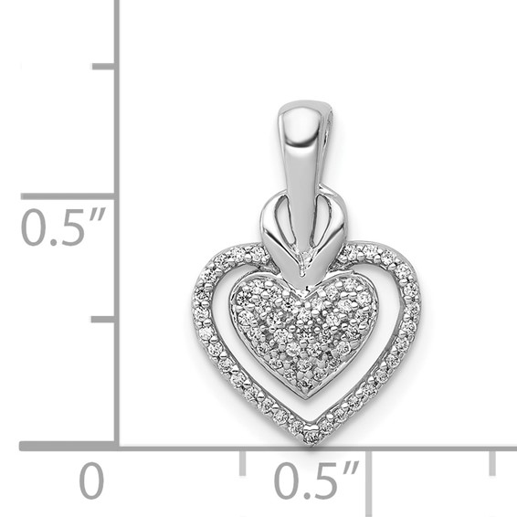 14k White Gold 1/5 carat Pave Diamond Fancy Double Heart Chain Slide