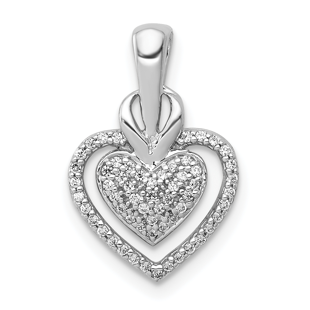 14k White Gold 1/5ct. Diamond Fancy Double Heart Chain Slide (PM4886-020-WA)