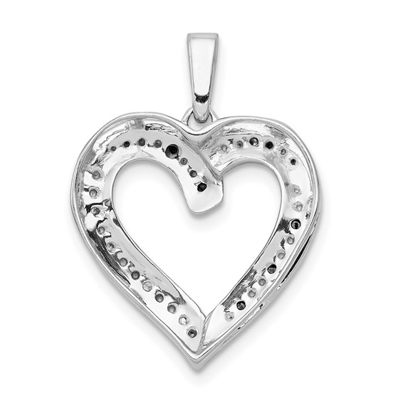 14k White Gold with Black Rhodium 1/20 carat Blue and White Diamond Heart Pendant