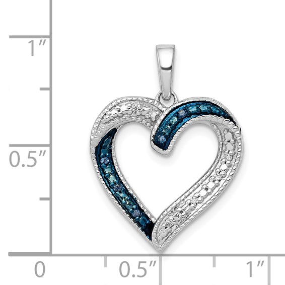 14k White Gold with Black Rhodium 1/20 carat Blue and White Diamond Heart Pendant