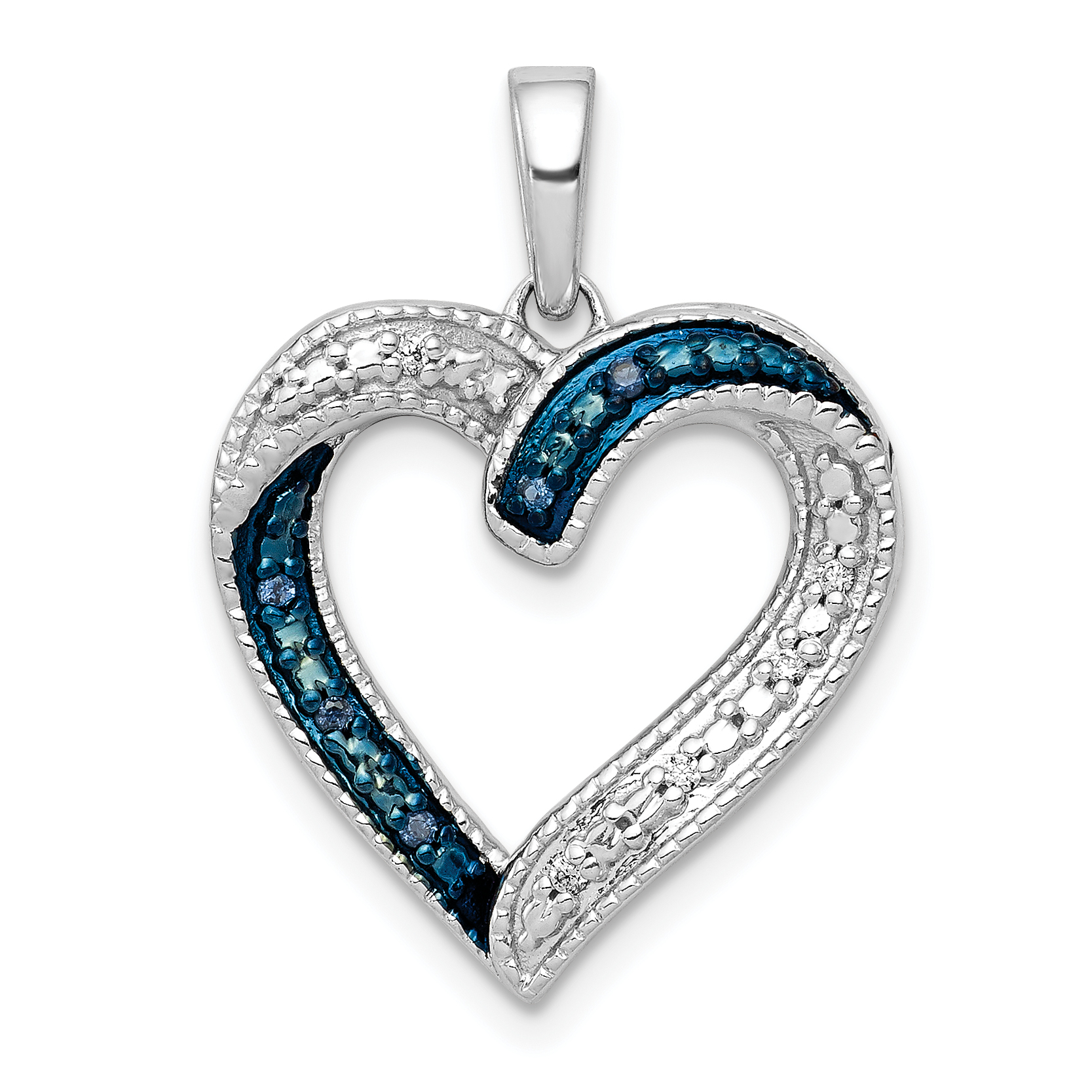 14k White Gold 1/20ct. Blue and White Diamond Heart Pendant (PM4890-005-WA)