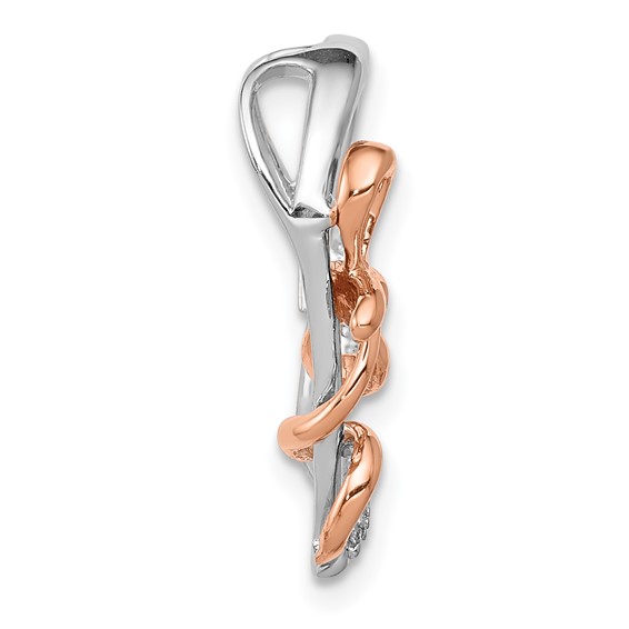 14k White and Rose Gold Diamond Polished Heart with Bow Chain Slide