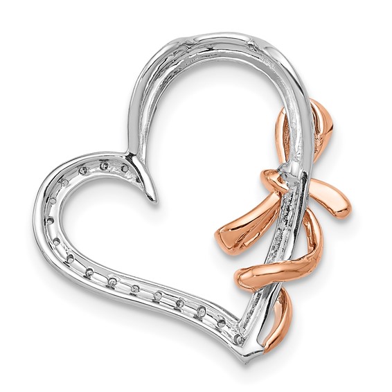14k White and Rose Gold Diamond Polished Heart with Bow Chain Slide