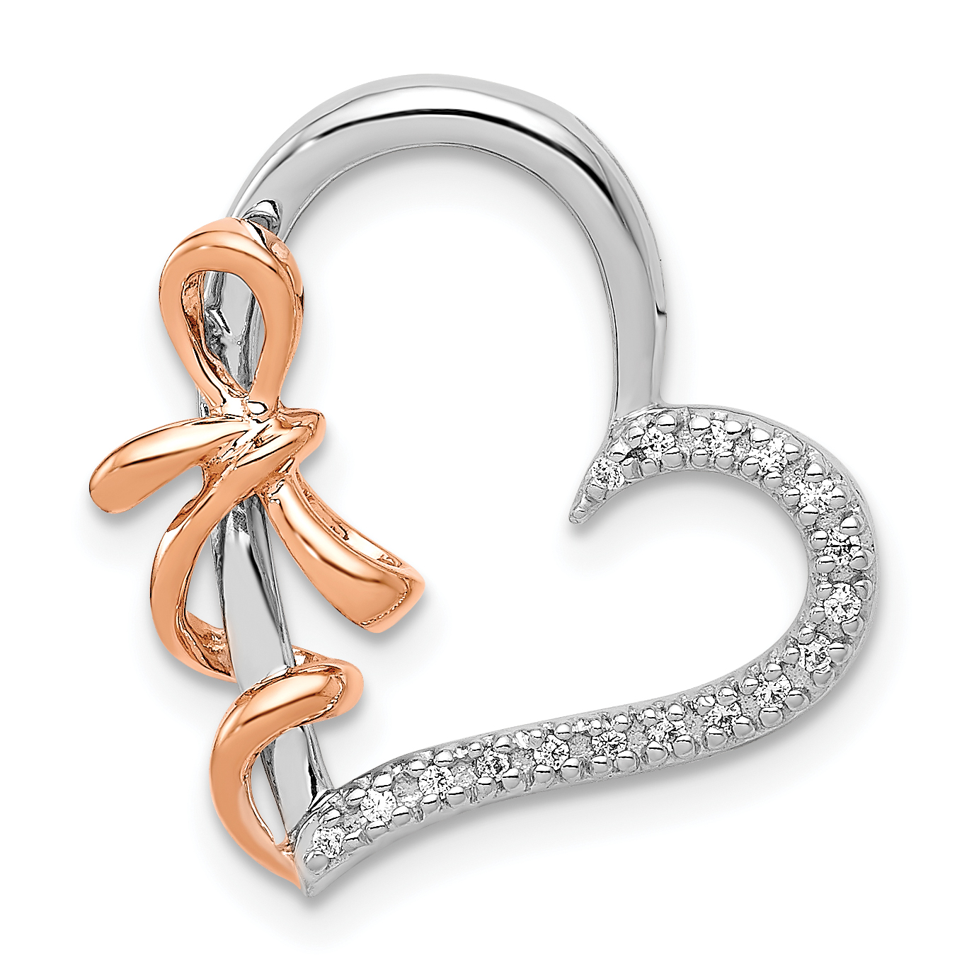 14k White and Rose Gold Diamond Polished Heart w/Bow Chain Slide (PM4898-005-WRA)
