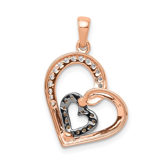 14k Rose Gold and Black Rhodium Champagne and White Diamond Hearts Pendant
