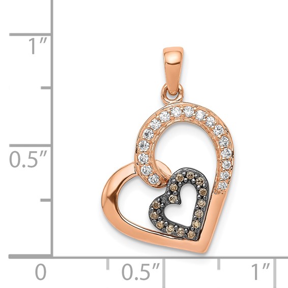 14k Rose Gold and Black Rhodium Champagne and White Diamond Hearts Pendant