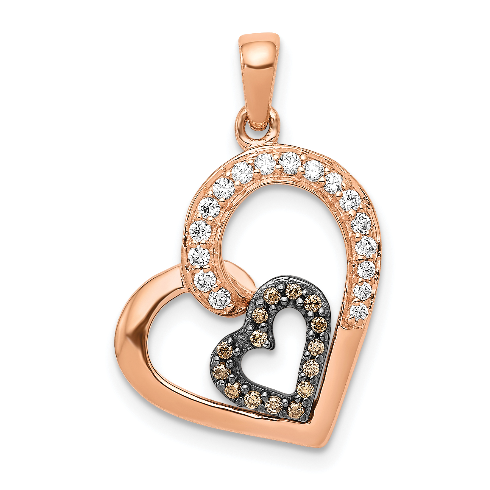 14k Rose Gold Champagne and White Diamond Hearts Pendant (PM4899-020-RA)