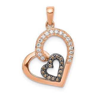 14k Rose Gold and Black Rhodium Champagne and White Diamond Hearts Pendant
